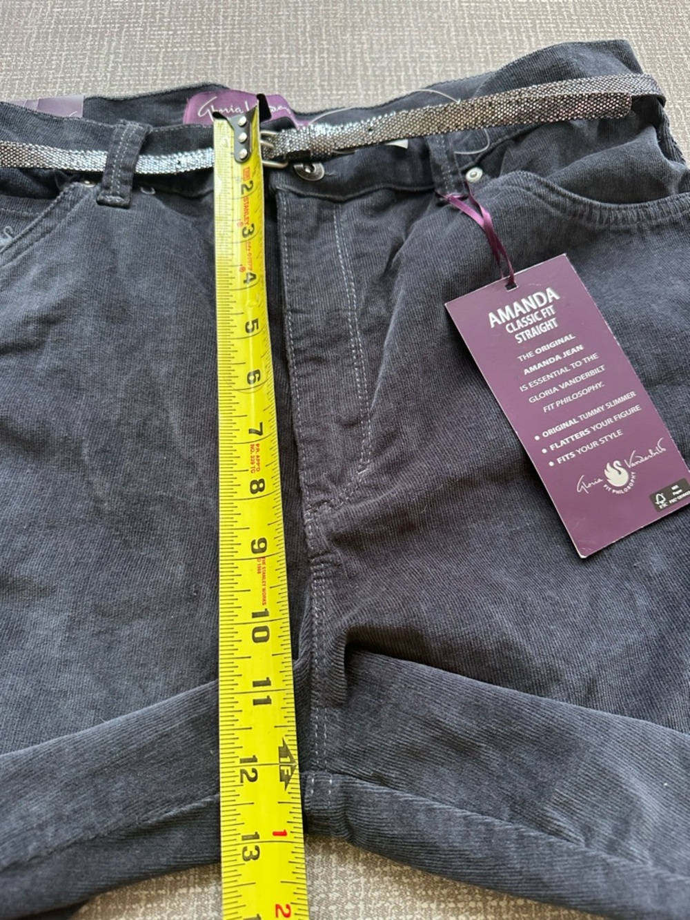 Gloria Vanderbilt Amanda Corduroy Pants Women's 16 Gray Classic Fit Straight NWT - Picture 11 of 14
